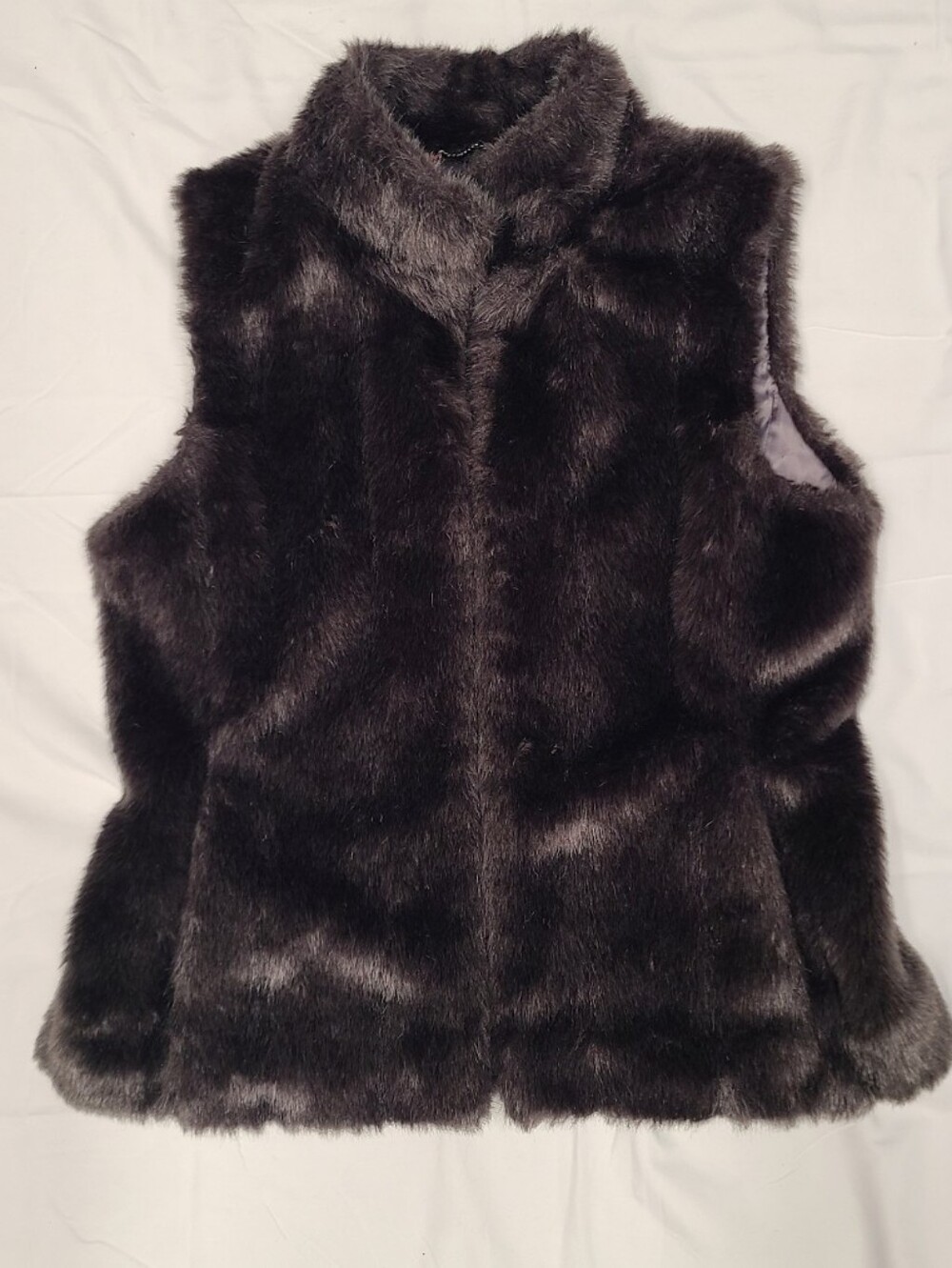 Banana Republic Faux Fur Vest Womens Small Gray Brown Plush Shaggy Glam
